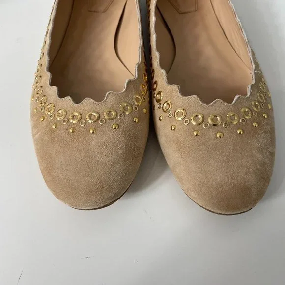 CHLOE Flo Grommet Scalloped Suede Ballerina Flat size 39